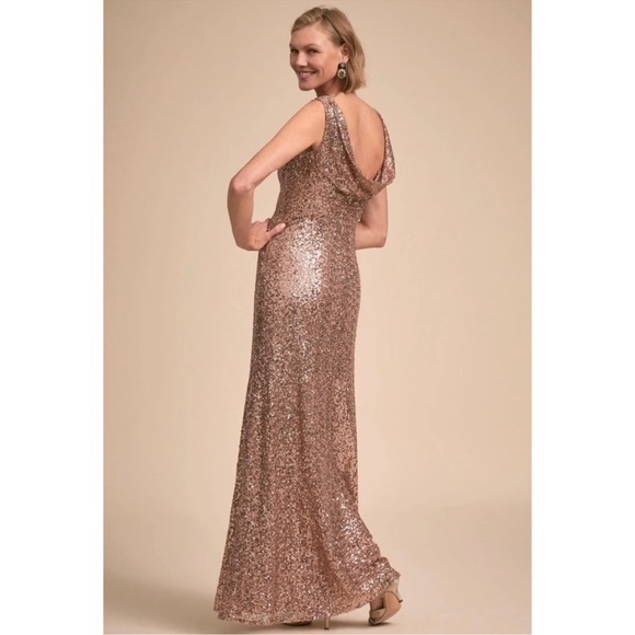 BHLDN x Theia Gemma Rose Gold Matte Sequins Dress 👗 - Picture 3 of 6
